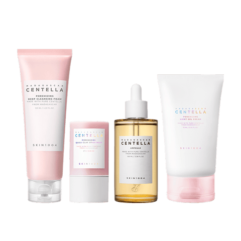 Cleansing foam, clay stick mask, ampoule and light gel cream