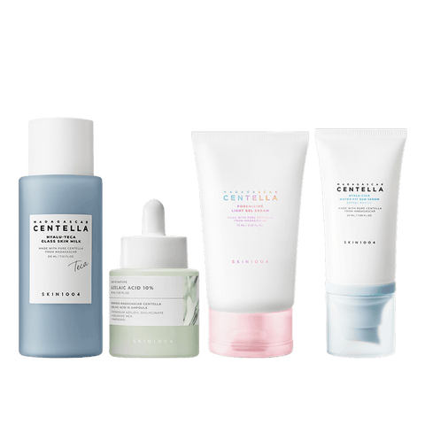 Glass Skin Milk, Azelaic Acid Ampoule, Poremizing Light Gel Cream and Water-Fit Sun Serum